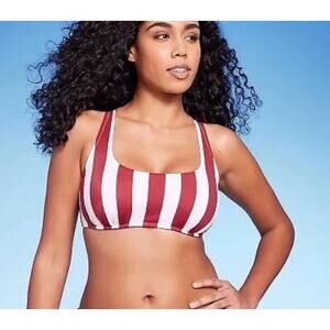 Shade & Shore Women’s 36DD Bikini Top Red White Stripe Underwired Bralette USED